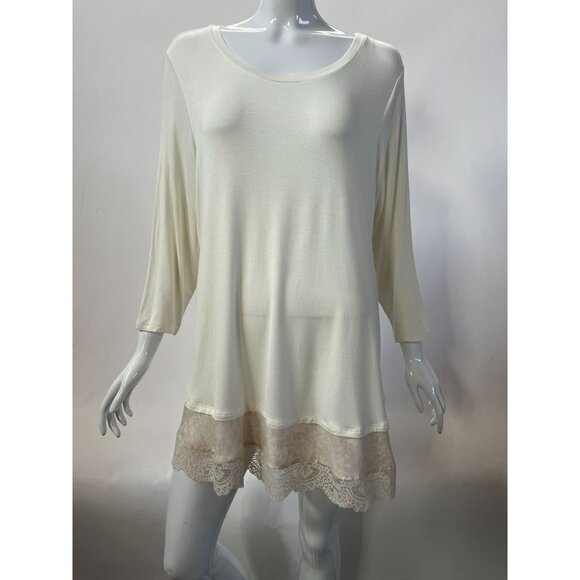 Lori Goldstein LOGO Womens Ivory Tunic Top With Lace Hem Detail Size 1X Soft Str - Picture 1 of 16